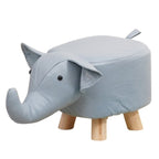 Taburet pentru Copii, Scaun Tip Taburet, Model Elefant, din Lemn Masiv, Scaun pentru Copii, 30 x 25 x 25 cm, Albastru deschis
