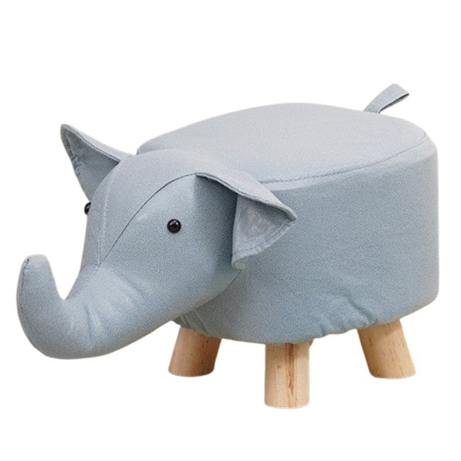 Taburet pentru Copii, Scaun Tip Taburet, Model Elefant, din Lemn Masiv, Scaun pentru Copii, 30 x 25 x 25 cm, Albastru deschis