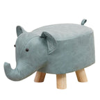 Taburet pentru Copii, Scaun Tip Taburet, Model Elefant, din Lemn Masiv, Scaun pentru Copii, 30 x 25 x 25 cm, Albastru