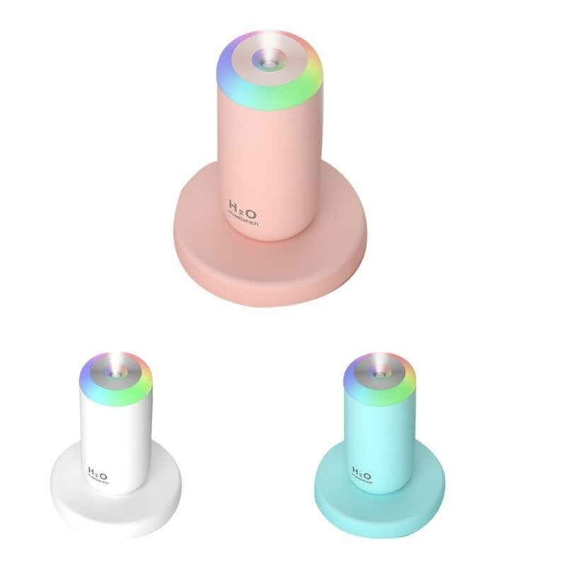 Umidificator, H2O, cu Difuzor de Aroma, Lumina de Noapte LED in 7 Culori, Zgomot Redus, 14.7x7.2cm, 350mL, Culoare Albastra