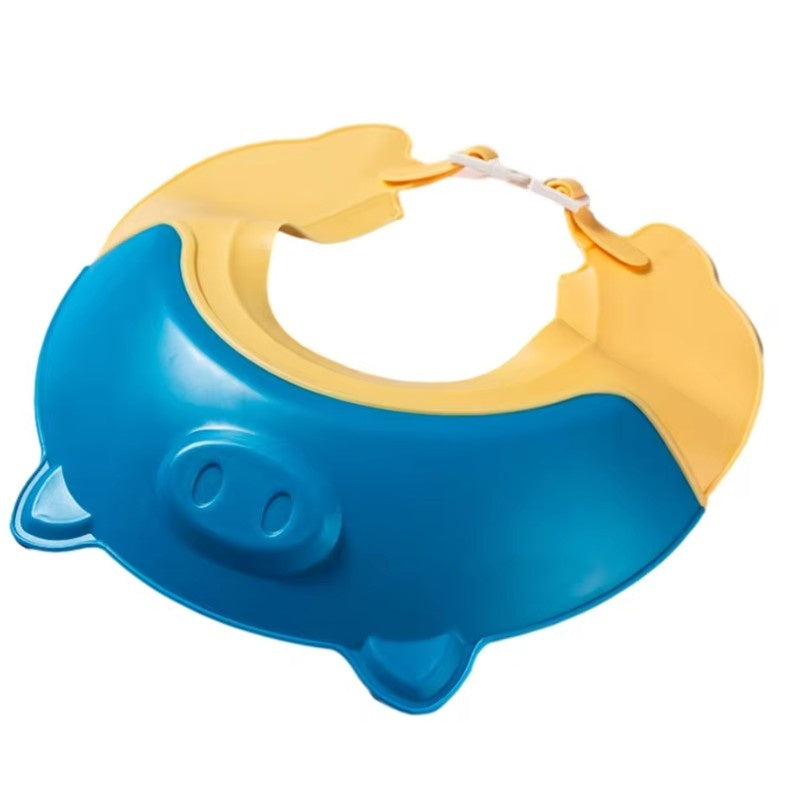 Viziera de Protectie Baie Pentru Copii, Model Purcelus, Dimensiune ajustabila, Durabil, Usor de curatat, Impotriva Samponului, pentru Ochi si Urechi, TPE+PP, 23x23 cm, Albastru