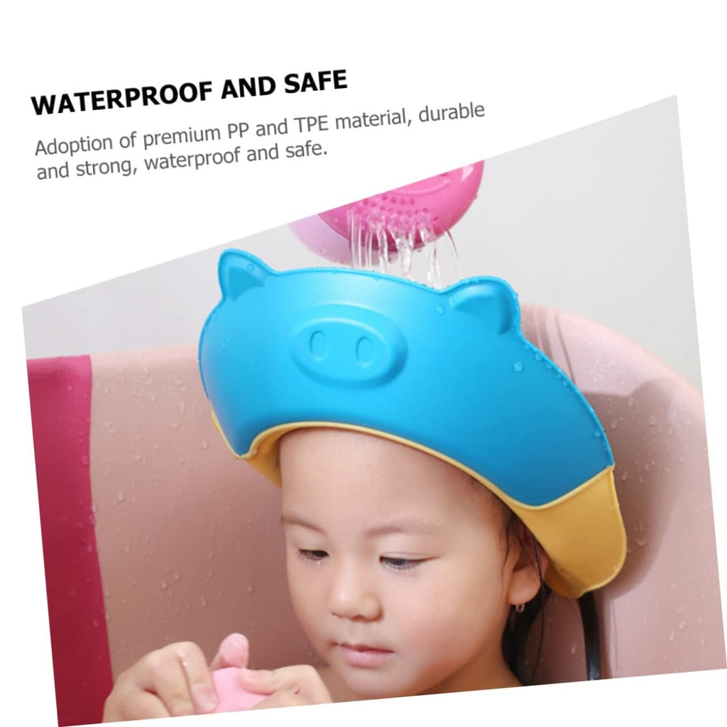 Viziera de Protectie Baie Pentru Copii, Model Purcelus, Dimensiune ajustabila, Durabil, Usor de curatat, Impotriva Samponului, pentru Ochi si Urechi, TPE+PP, 23x23 cm, Albastru